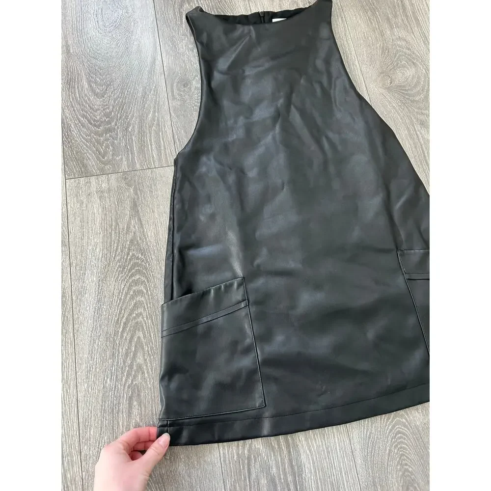 ZARA Kids Girls Black Faux Leather Dress Jumper Pockets Size 13-14 years
